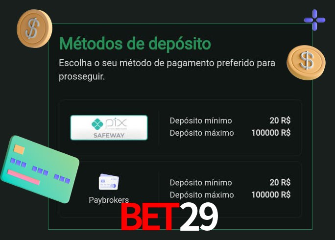 O cassino Bet29 oferece uma grande variedade de métodos de pagamento